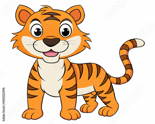 A cartoon tiger is standing on a white background