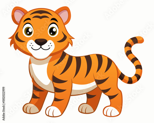 A cartoon tiger is standing on a white background