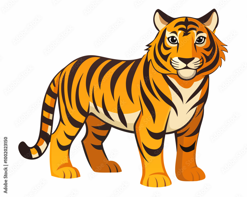 A cartoon tiger is standing on a white background A cartoon tiger is standing on a white background