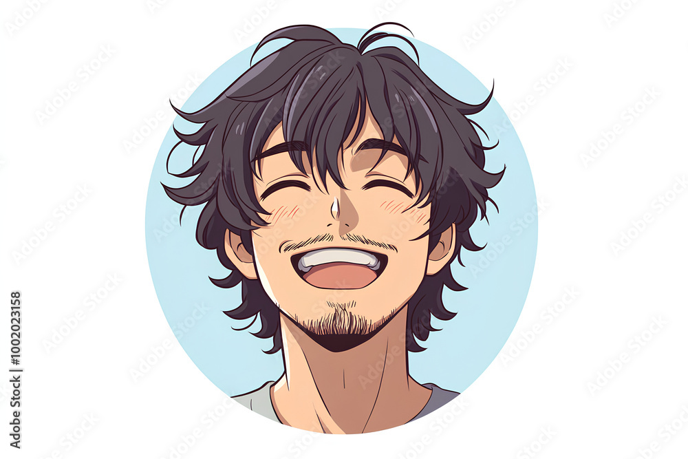 Fototapeta premium Happy Man Face on Round White Background Illustration