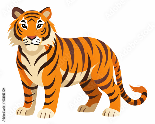 A cartoon tiger is standing on a white background