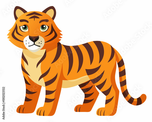 A cartoon tiger is standing on a white background