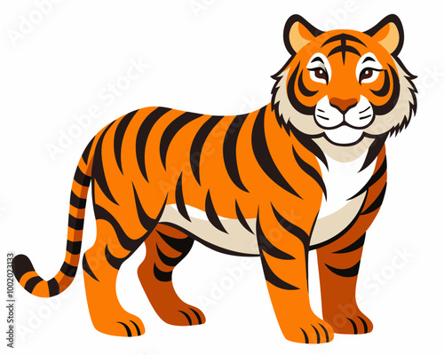 A cartoon tiger is standing on a white background