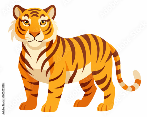A cartoon tiger is standing on a white background