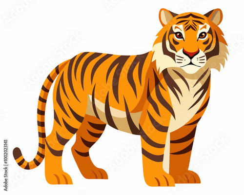 A cartoon tiger is standing on a white background