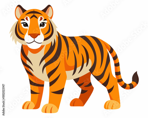 A cartoon tiger is standing on a white background