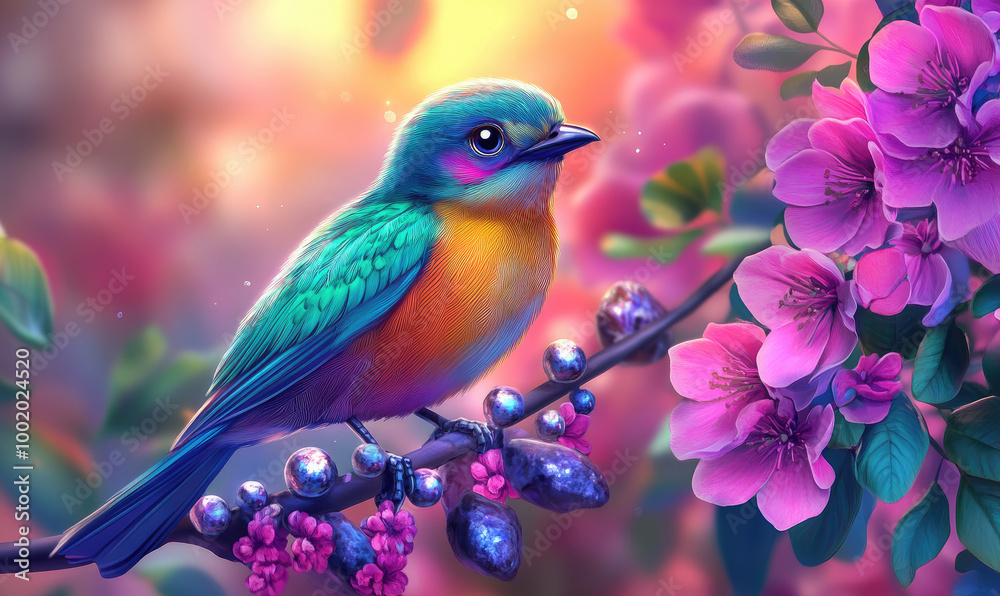 Fototapeta premium 3D cartoon colorful birds
