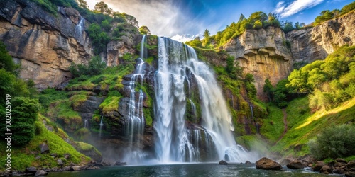 A majestic waterfall cascading down the side of a mountain , nature, landscape, water, stream, cascade, scenic, rocks