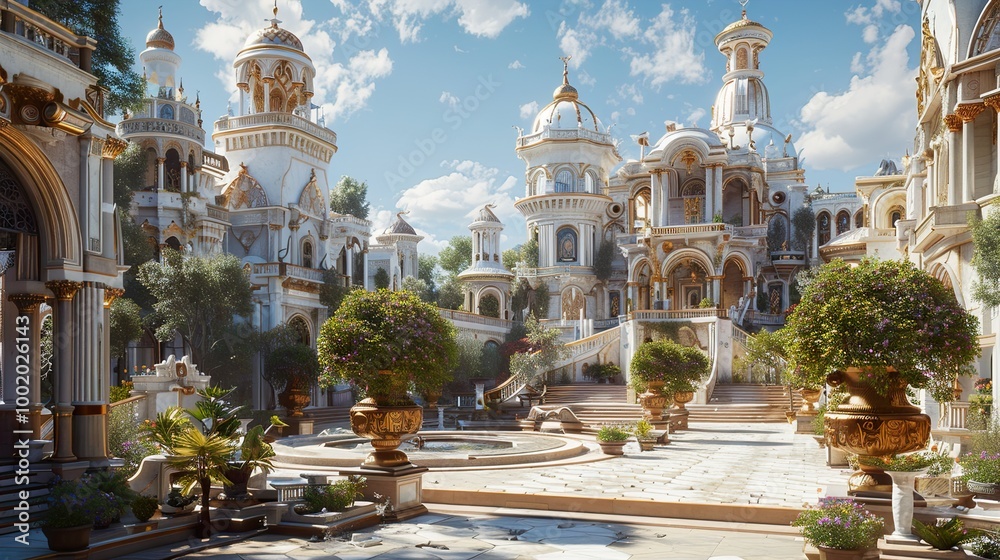 Obraz premium Opulent Palace Architecture: A Grand Courtyard with Golden Details