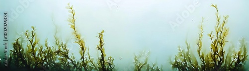 Seaweed swaying in a foggy underwater scene. photo