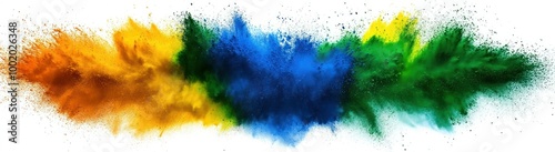 Brazilian Flag Colored Powder Splash on White Background - High Resolution Banner Design Stock Photo with Intricate Details