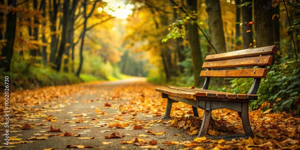 Wooden bench on leaf-covered road , nature, outdoors, autumn, peaceful, serene, tranquility, rustic, rural, bench, seat, relaxing Wooden bench on leaf-covered road , nature, outdoors, autumn, peaceful, serene, tranquility, rustic, rural, bench, seat, relaxing