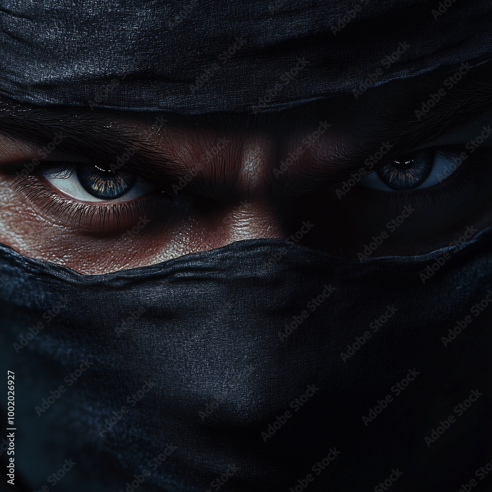 Close-up of a ninja’s eyes peeking out from behind a mask, focus on the intensity and determination in the eyes, soft moonlight illuminating the face, dark and suspenseful mood Close-up of a ninja’s eyes peeking out from behind a mask, focus on the intensity and determination in the eyes, soft moonlight illuminating the face, dark and suspenseful mood