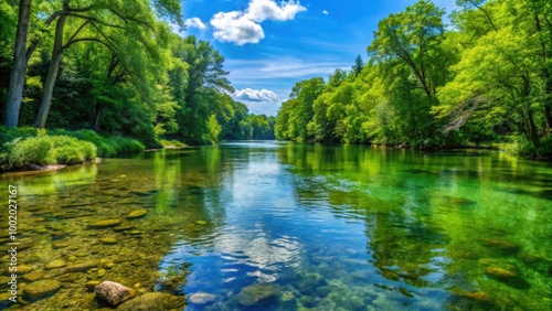 Crystal clear waters of Michigan's Hurricane River flowing through lush green forest, Michigan, Hurricane River, river