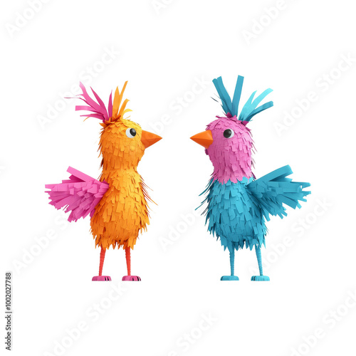 Two Colorful Paper Birds Facing Each Other