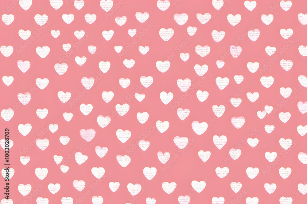 Playful heart pattern on a pink background, featuring white hearts with soft textures Playful heart pattern on a pink background, featuring white hearts with soft textures