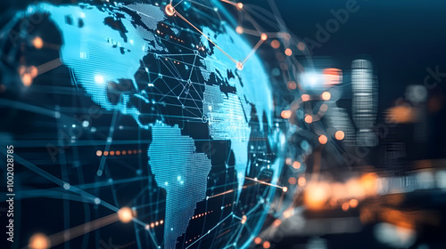 Global business network structure with connections for data exchange and collaboration white