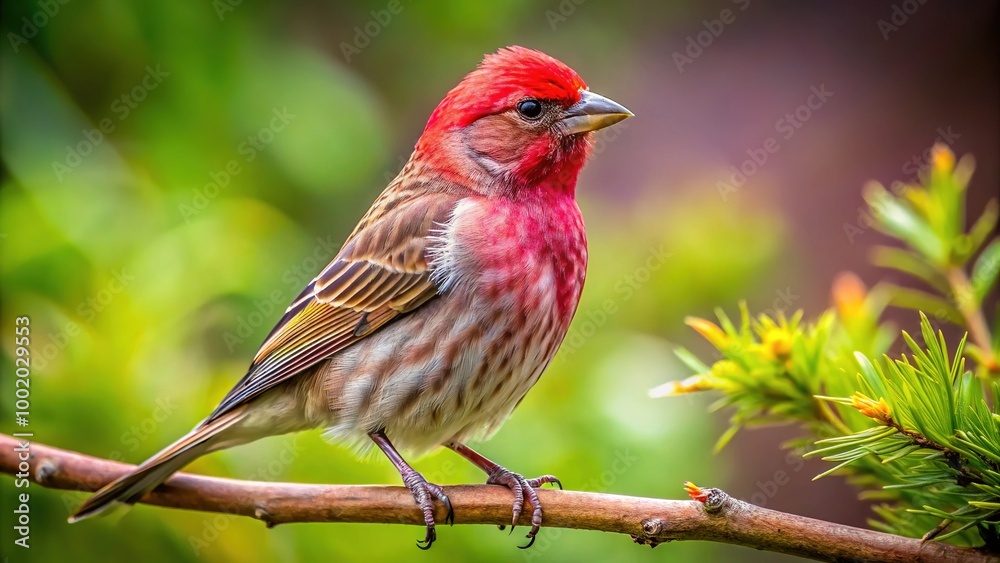 Captivating Cassin's Finch perched gracefully on a branch amidst vibrant natural surroundings Captivating Cassin's Finch perched gracefully on a branch amidst vibrant natural surroundings