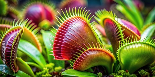 Captivating Close-Up of a Carnivorous Plant with Lush Green Leaves and Unique Trapping Mechanism