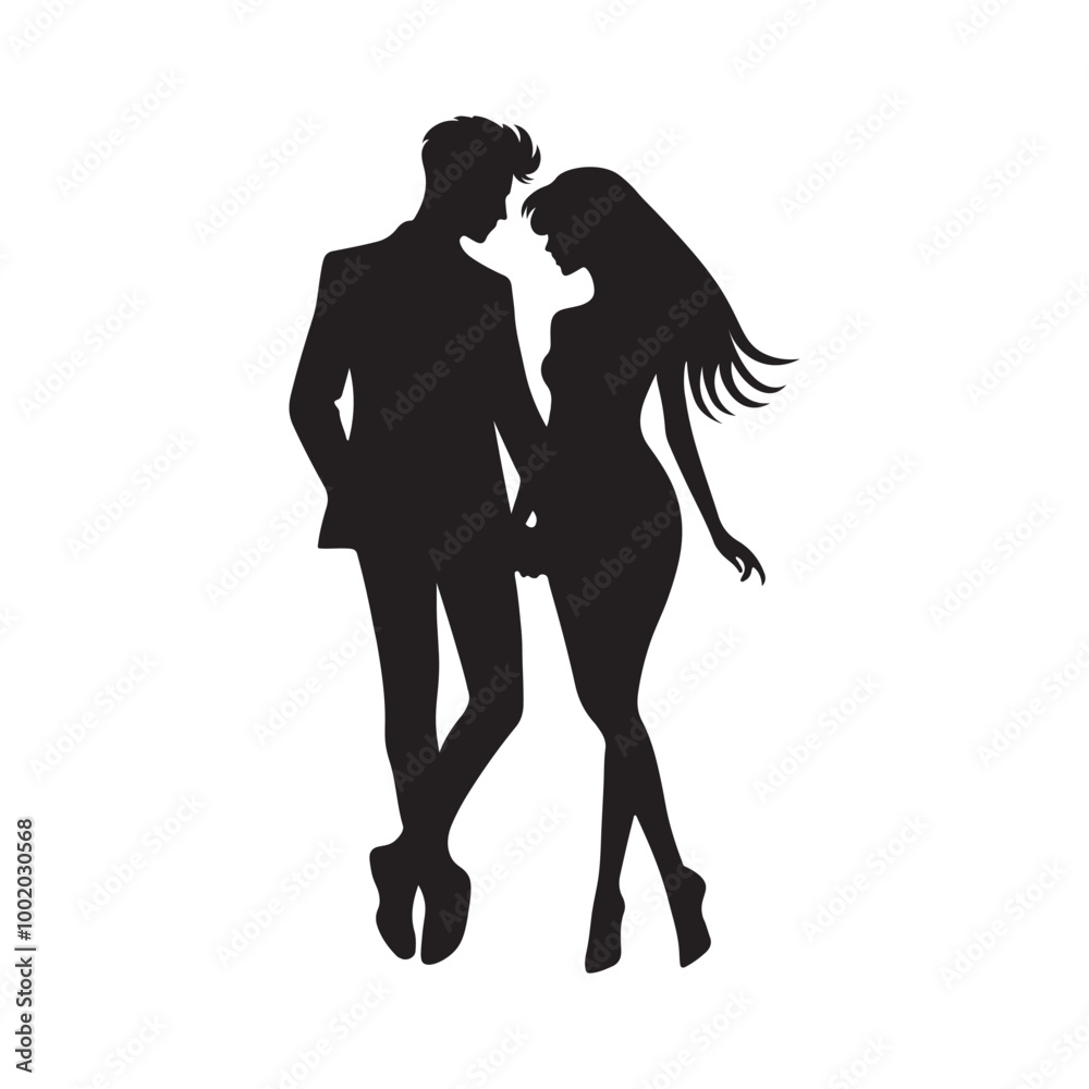 Romantic couple silhouette vector art illustration isolated on white background. Romantic couple silhouette vector art illustration isolated on white background.
