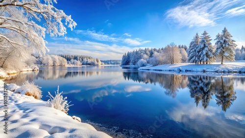 Beautiful winter landscape with a snowy lake , winter, landscape, snow, lake, cold, frosty, tranquil, scenic, nature, outdoor