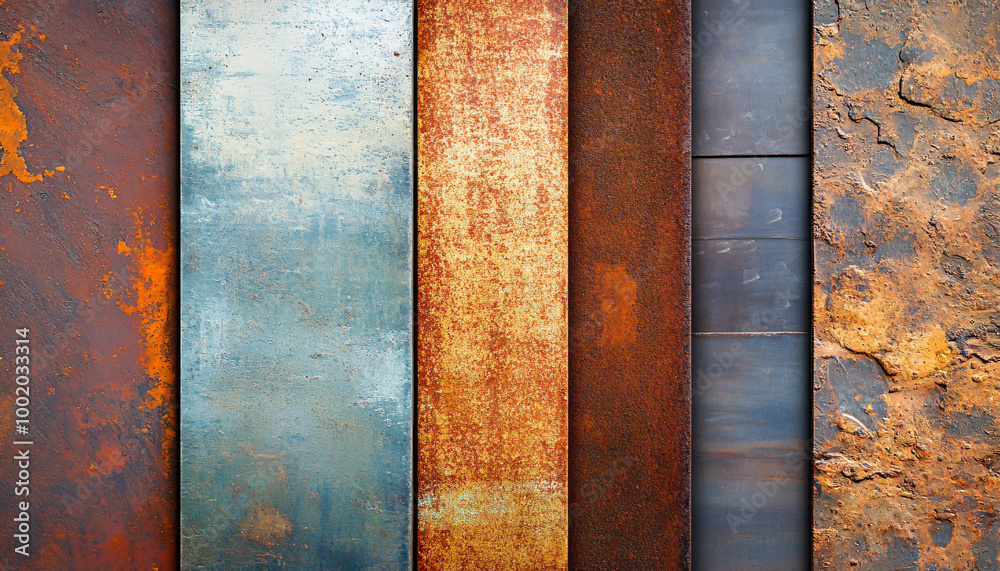 A collection of different metal surfaces--rusted, polished, and brushed--capturing the raw beauty of industrial materials A collection of different metal surfaces--rusted, polished, and brushed--capturing the raw beauty of industrial materials