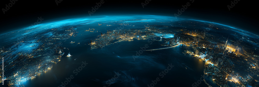 A panoramic, high-resolution nighttime view of major cities from around the world A panoramic, high-resolution nighttime view of major cities from around the world