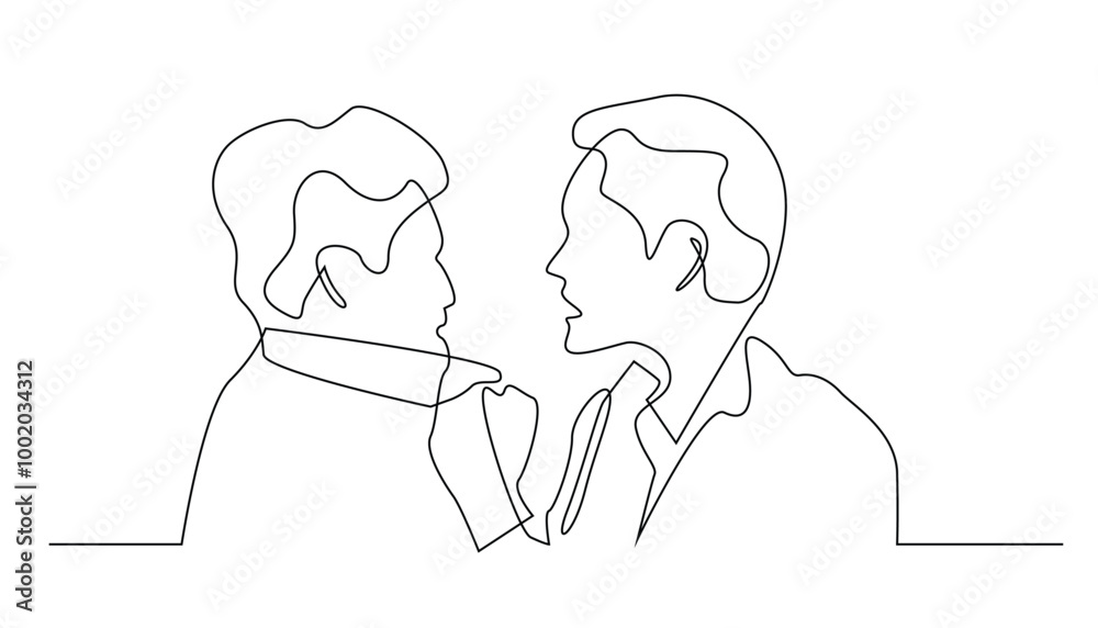 continuous line of a fight between two men.single line vector of fighting holding the opponent's shirt collar.line drawing of fighting manhood continuous line of a fight between two men.single line vector of fighting holding the opponent's shirt collar.line drawing of fighting manhood