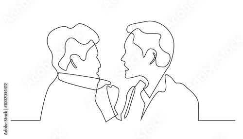 continuous line of a fight between two men.single line vector of fighting holding the opponent's shirt collar.line drawing of fighting manhood