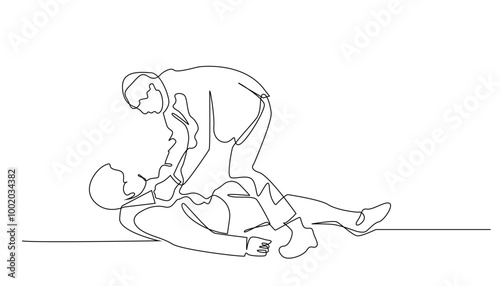 continuous line of fighting between two men.single line vector of fighting fist fight.line drawing of fighting manhood