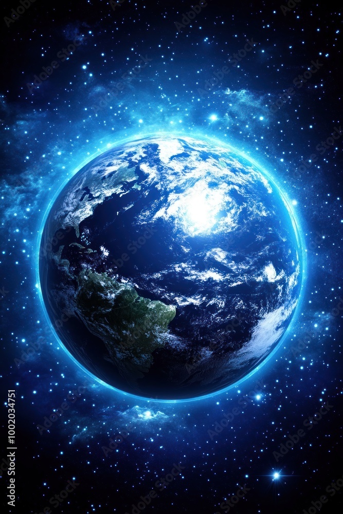 Obraz premium A glowing Earth surrounded by a starry space backdrop.