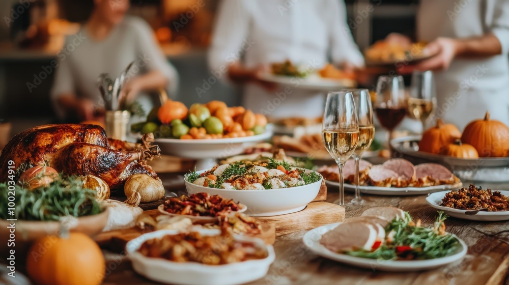 Obraz premium A beautifully arranged table with various dishes and drinks for a festive gathering.