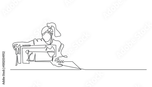 one line vector illustration of woman dressmaker.continuous line of dressmaker.vector line illustration