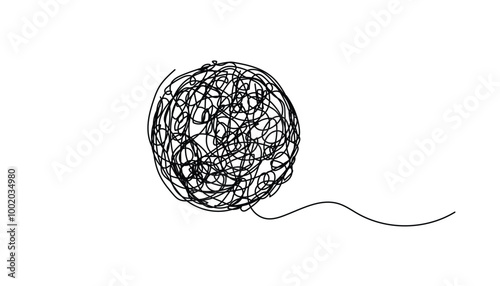 abstract lines of woolen thread rolls.doodle lines of round shaped thread rolls.vector line illustration isolated white background