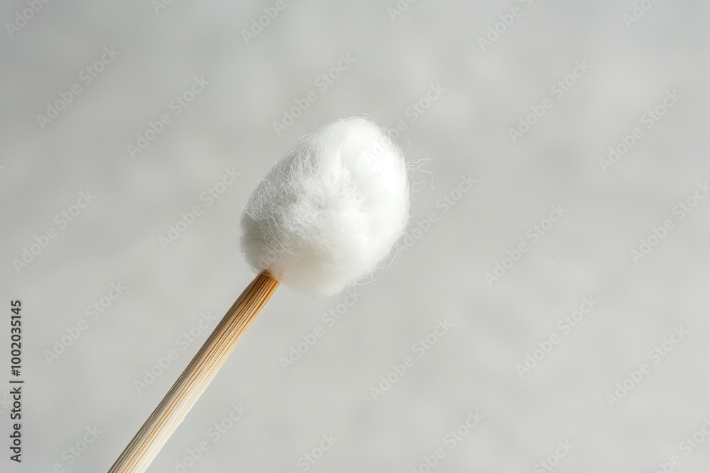 Close-up of a single cotton swab against a soft, neutral background. Perfect for hygiene, healthcare, and cleaning themes. Close-up of a single cotton swab against a soft, neutral background. Perfect for hygiene, healthcare, and cleaning themes.
