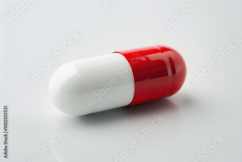 Vitamin Capsule. White and Red Prescription Pill for Health and Medication