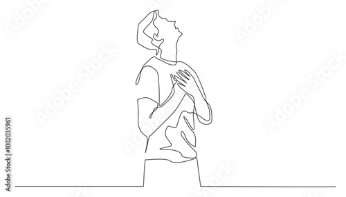 continuous line vector.restless man praying to god.prayer of a man drawn in one line.