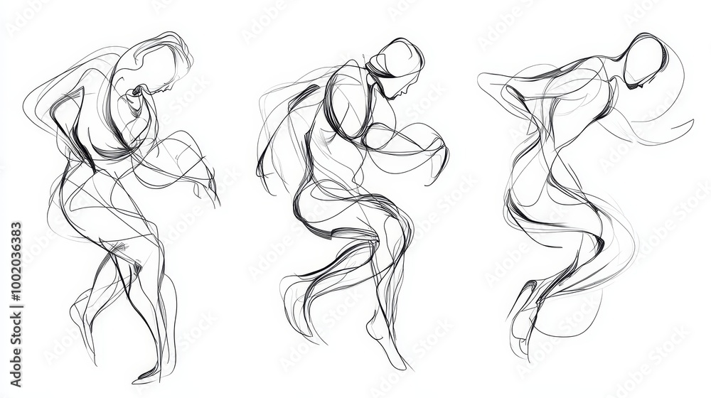 Abstract Line Art Drawings of Dancers in Motion Abstract Line Art Drawings of Dancers in Motion