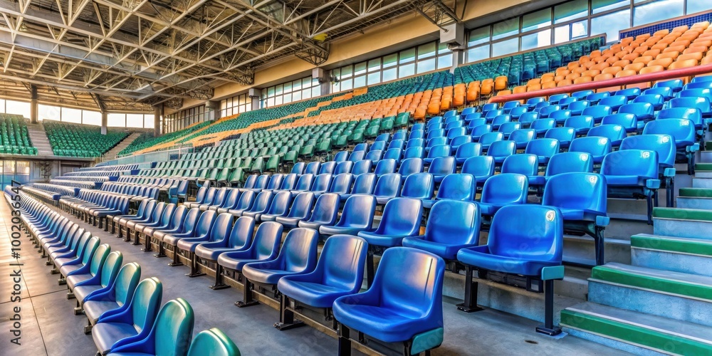 Fototapeta premium Comfortable stadium seats in a sports arena, stadium, seats, comfortable, arena, sports, audience, event, seating