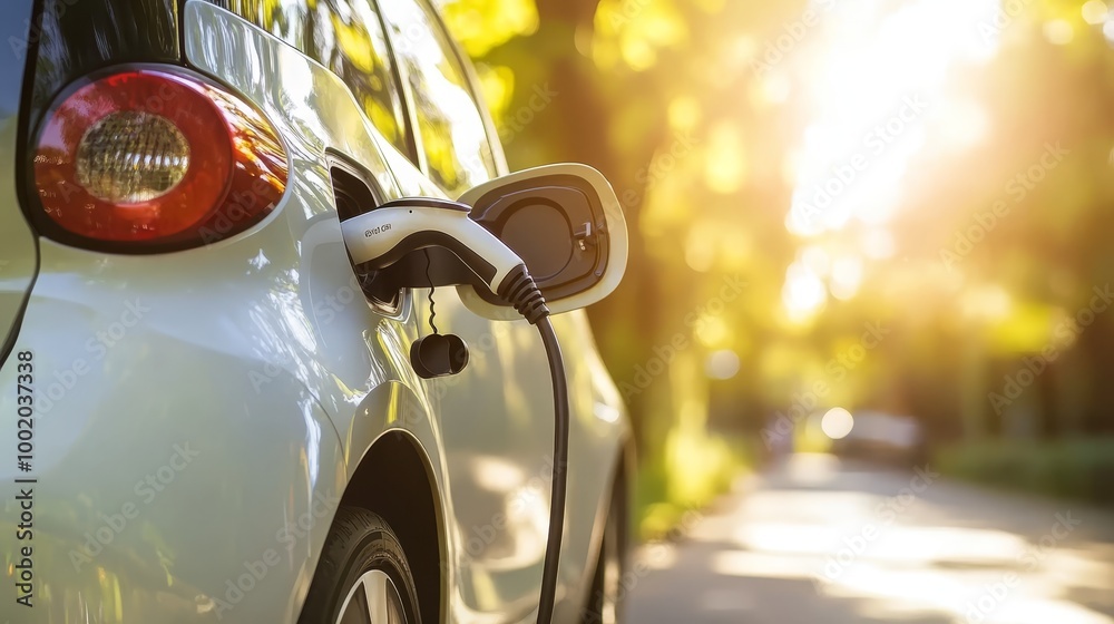 Naklejka premium Electric Car Charging Station with Green Background