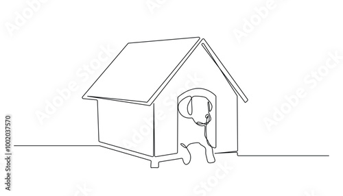 continuous line drawing.dog house.dog house box.single line vector illustration.isolated white background