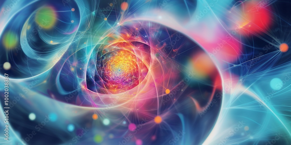 Abstract digital art with a swirling, colorful pattern, resembling a cosmic explosion. Abstract digital art with a swirling, colorful pattern, resembling a cosmic explosion.
