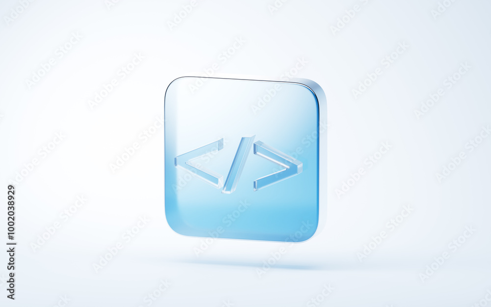 Transparent blue glass icon, 3d rendering. Transparent blue glass icon, 3d rendering.