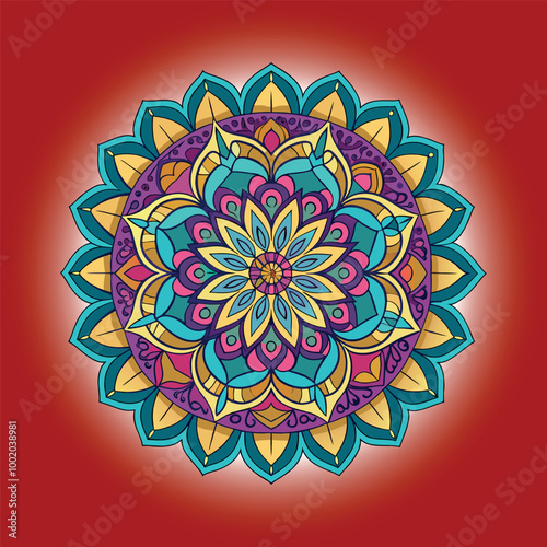 Abstract Indian mandala flower pattern, a vintage oriental floral art illustration with a round ornate design element