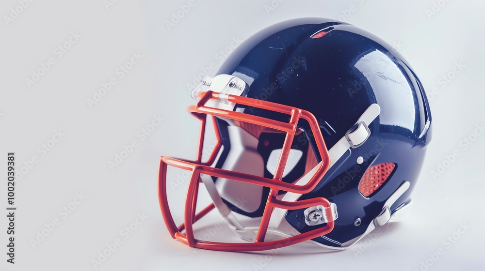 Side view of a blue and red American football helmet isolated on a white background. Perfect for sports equipment and football-related themes. Side view of a blue and red American football helmet isolated on a white background. Perfect for sports equipment and football-related themes.