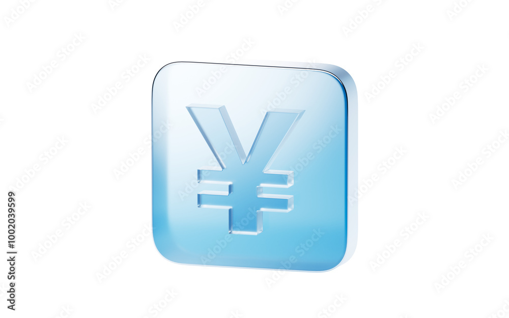 Fototapeta premium Transparent blue glass icon, 3d rendering.