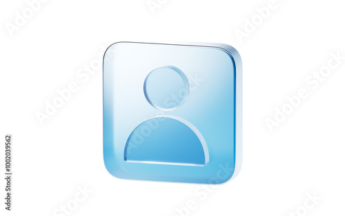 Transparent blue glass icon, 3d rendering.