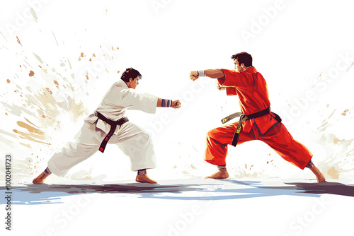 Karate cartoon sports white background