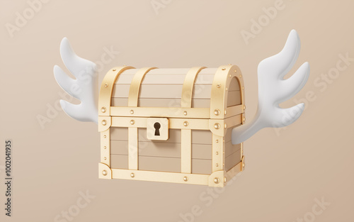 Retro treasure box and flying wings, 3d rendering. photo