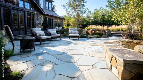 Elegant Flagstone Patio with Random Tile Arrangement